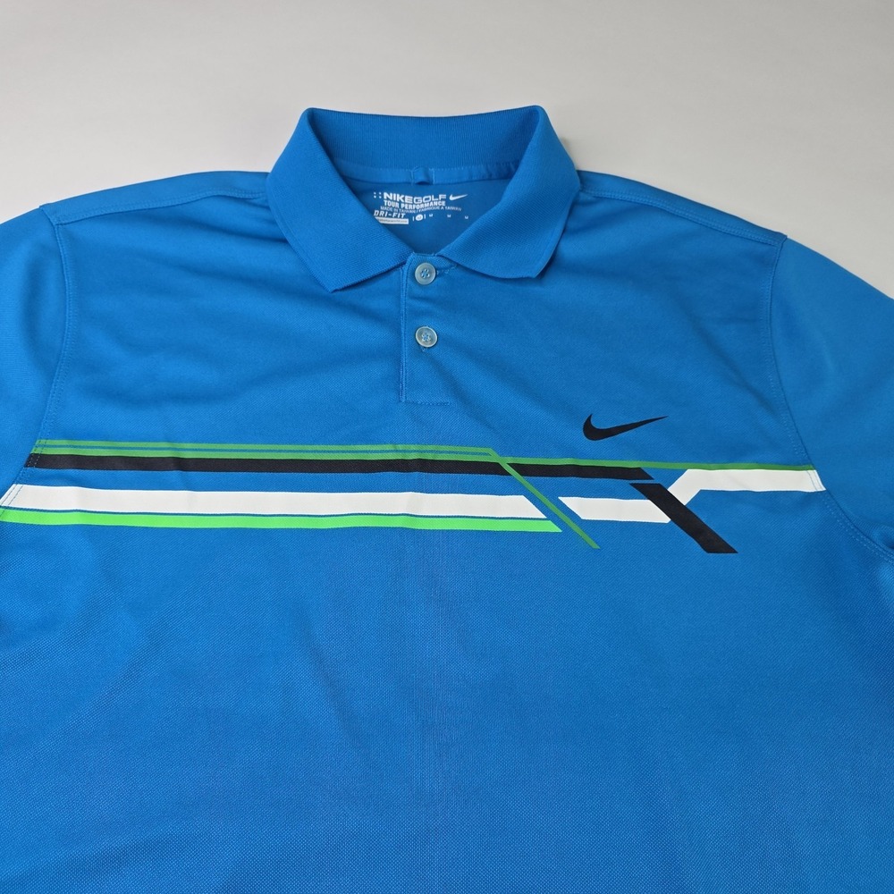 Nike Golf Mens Medium Dri-Fit Polo Shirt Blue Graphic Tour Performance Polyester - Picture 5 of 10